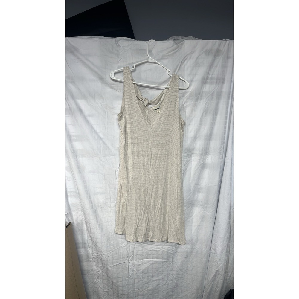 HIP Beige Waffle Knit Sleeveless V-Neck Tie Back Mini Dress Sz L‎